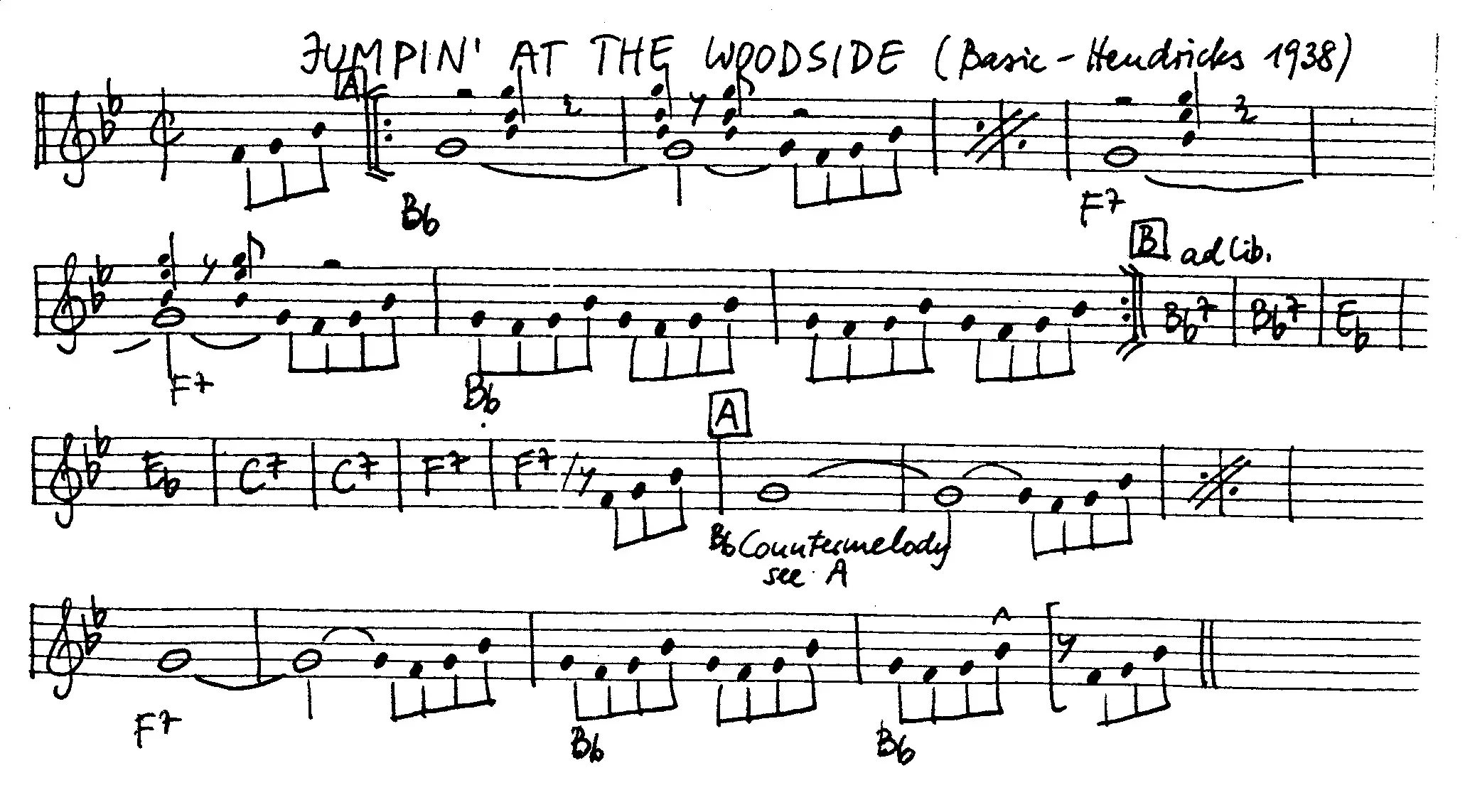 jumpin' at the woodside free jazz leadsheet - Courtesy of the Jungle Jazz Band
